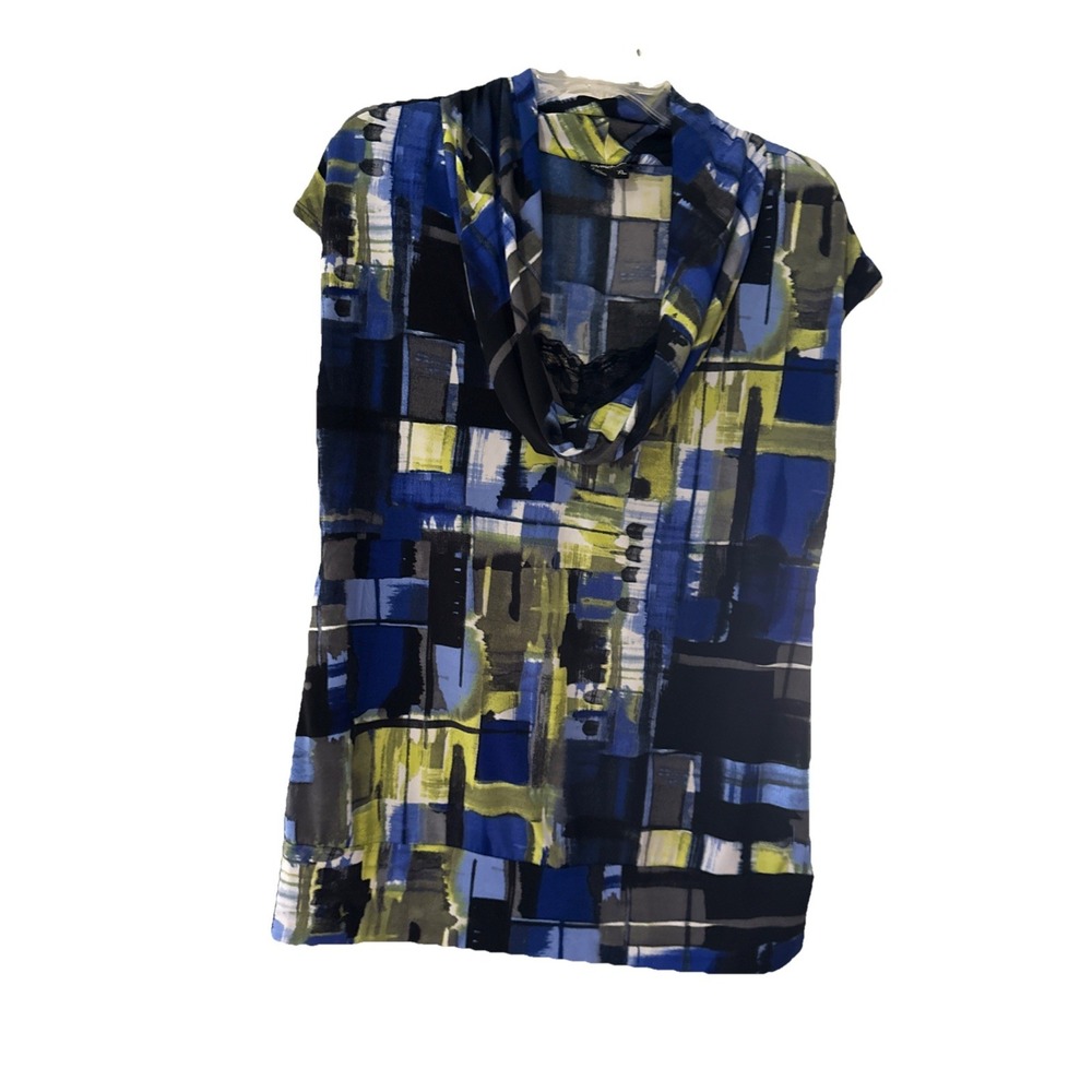 My‎ Michelle Top Womens XL Abstract Print Scoop Neck Blues C1